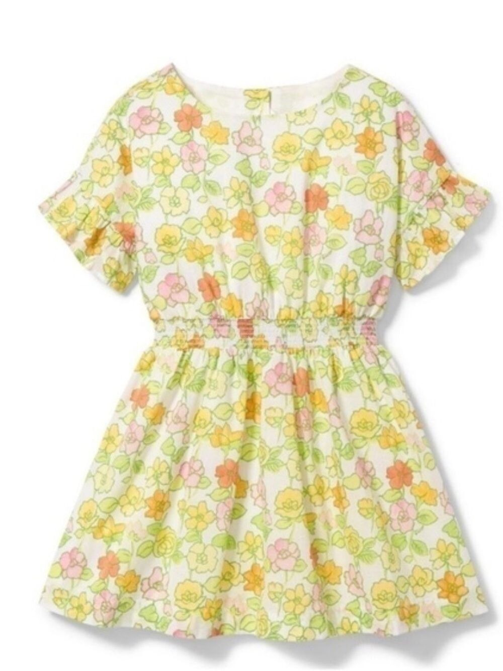 Janie and Jack White Floral Smocked-Waist Dress with Yellow & Pink Flowers - Picture 1 of 6